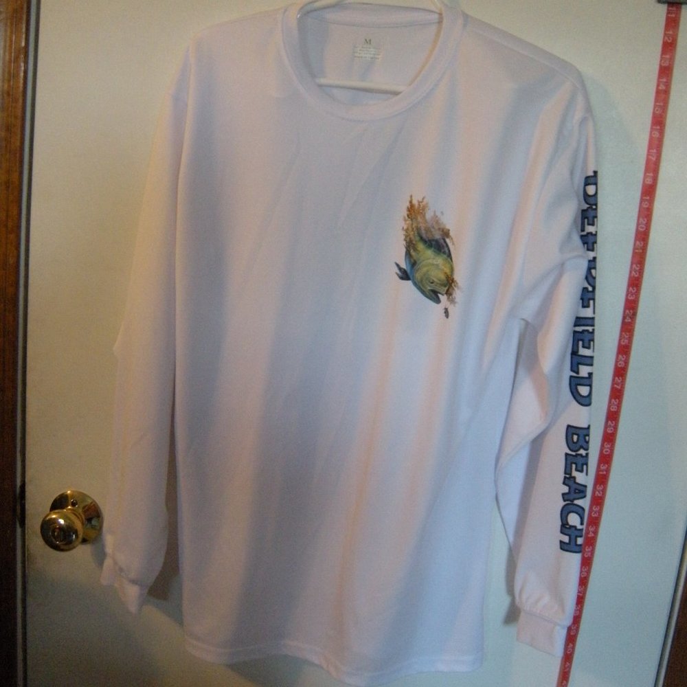 Deerfield Beach long sleeve tee shirt, fish graphics,100%moisture wicking